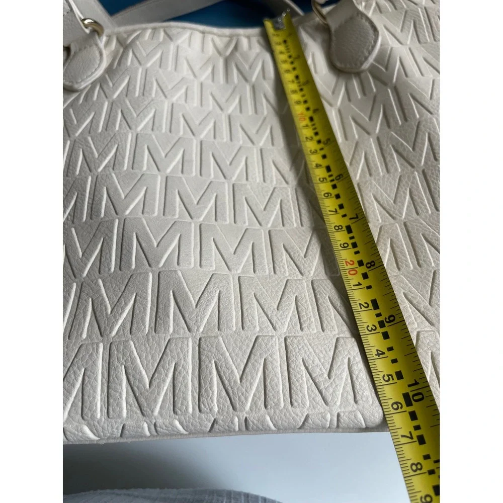 Mia K Milan tote bag Off White Monogram emblem gold Tone chic minimalist soft